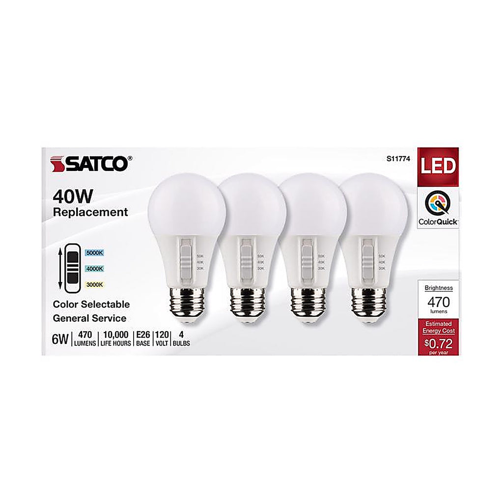 Satco - S11774 - A19 E26 (Medium) LED Bulb Tunable White/Color Changing 40 Watt Equivalence 4 Pack