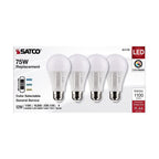 Satco - S11776 - A19 E26 (Medium) LED Bulb Tunable White/Color Changing 75 Watt Equivalence 4 Pack