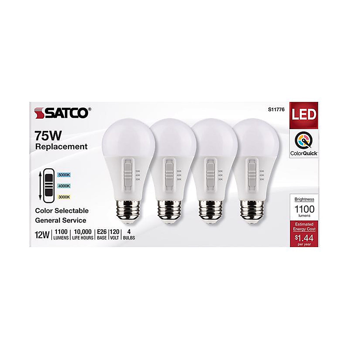 Satco - S11776 - A19 E26 (Medium) LED Bulb Tunable White/Color Changing 75 Watt Equivalence 4 Pack