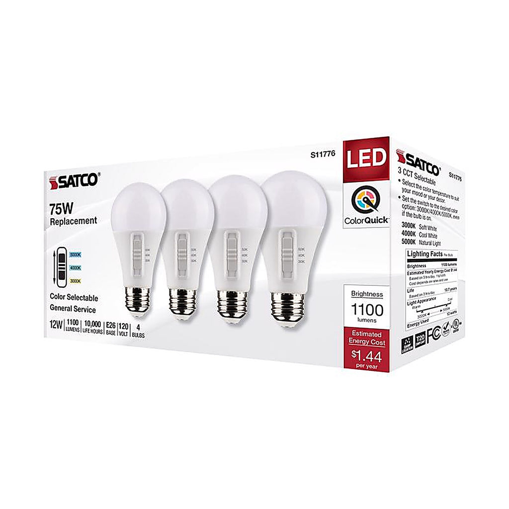 Satco - S11776 - A19 E26 (Medium) LED Bulb Tunable White/Color Changing 75 Watt Equivalence 4 Pack