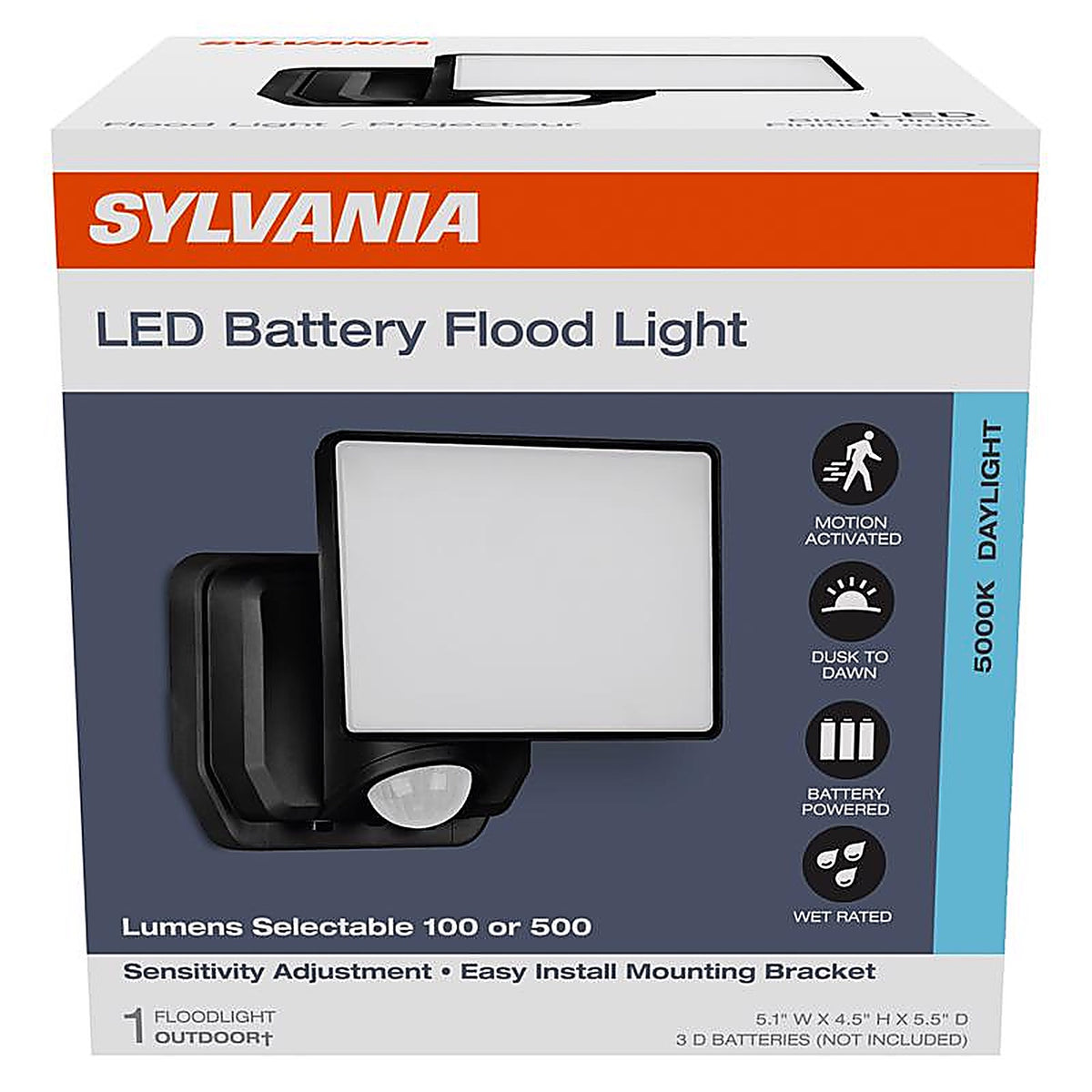 Sylvania - 66946 - Motion-Sensing Battery Powered LED Black Security Floodlight