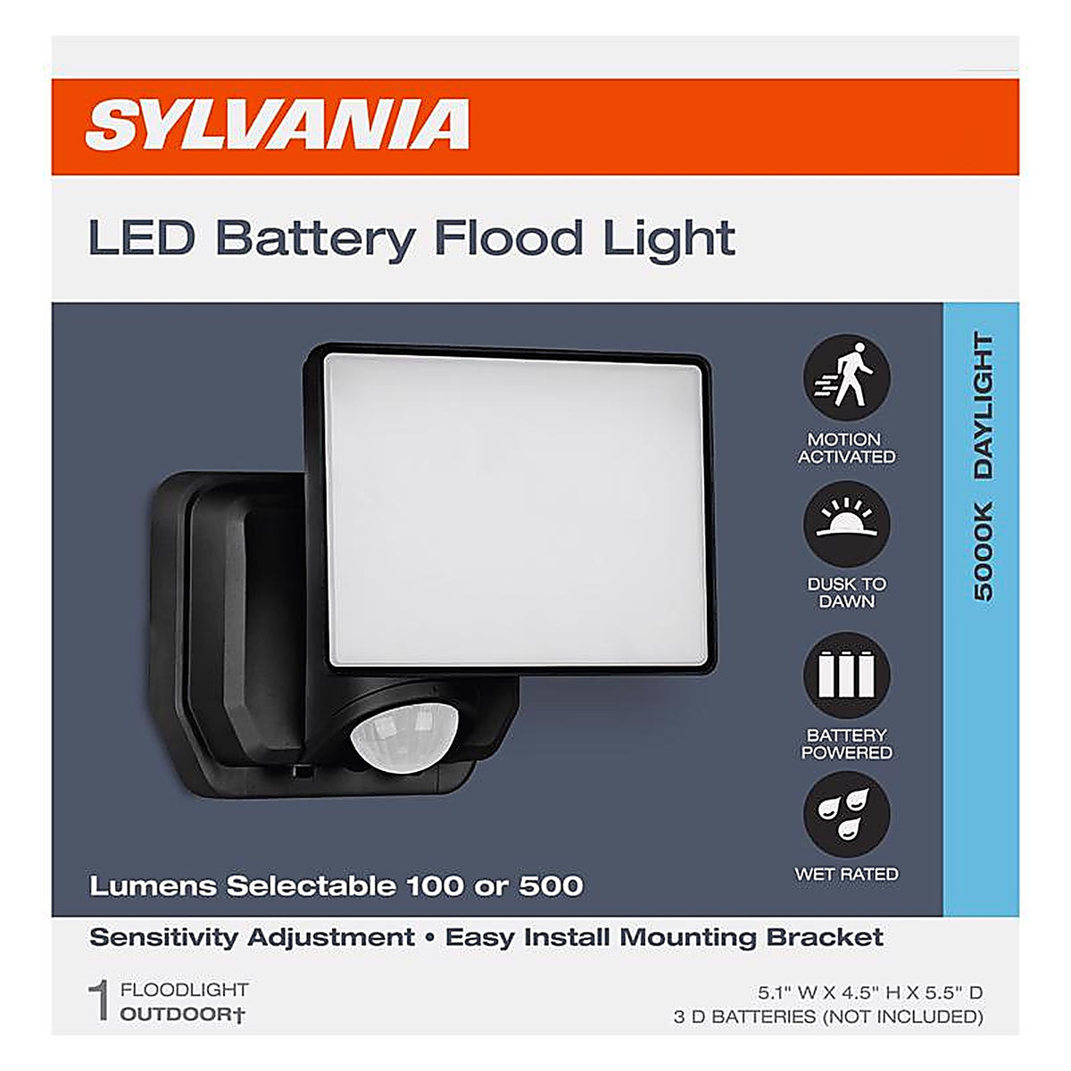 Sylvania - 66946 - Motion-Sensing Battery Powered LED Black Security Floodlight