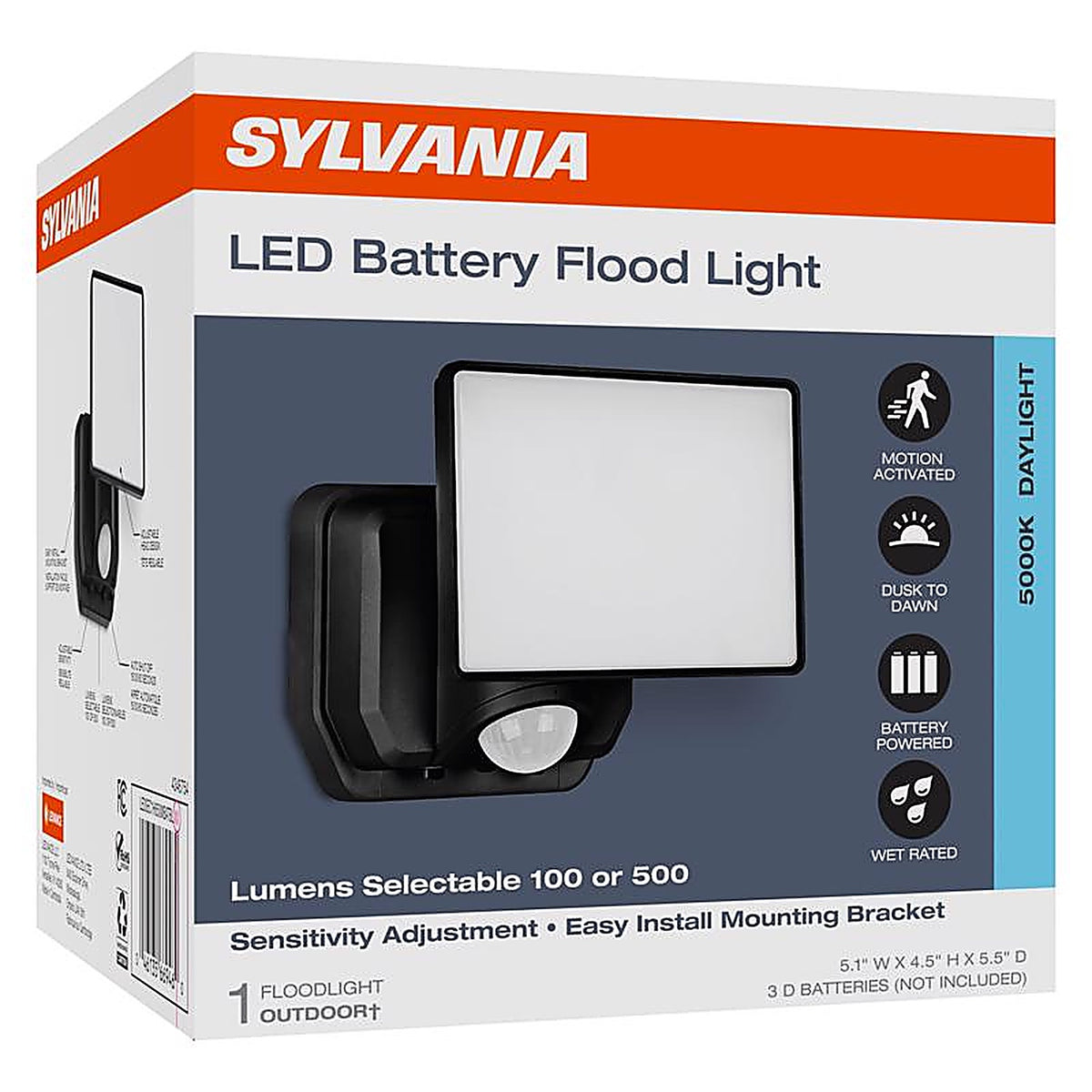 Sylvania - 66946 - Motion-Sensing Battery Powered LED Black Security Floodlight
