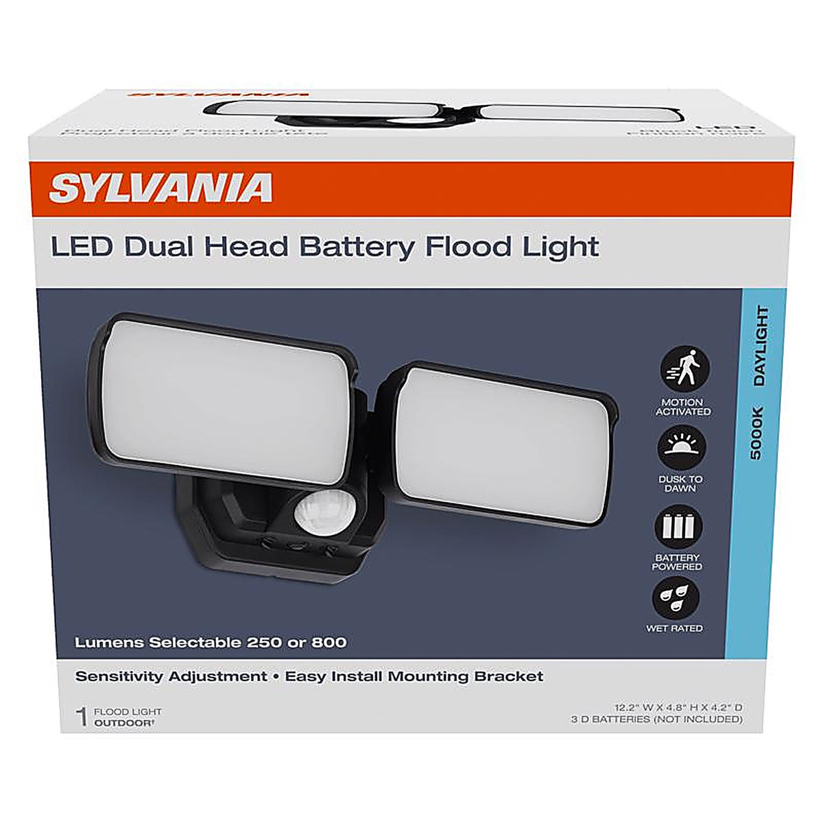 Sylvania - 66948 - Motion-Sensing Battery Powered LED Black Security Floodlight