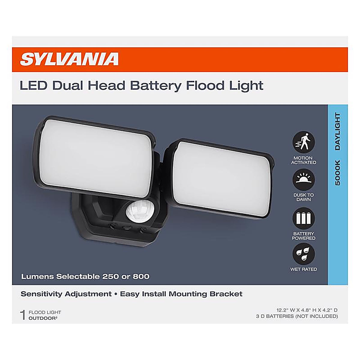 Sylvania - 66948 - Motion-Sensing Battery Powered LED Black Security Floodlight