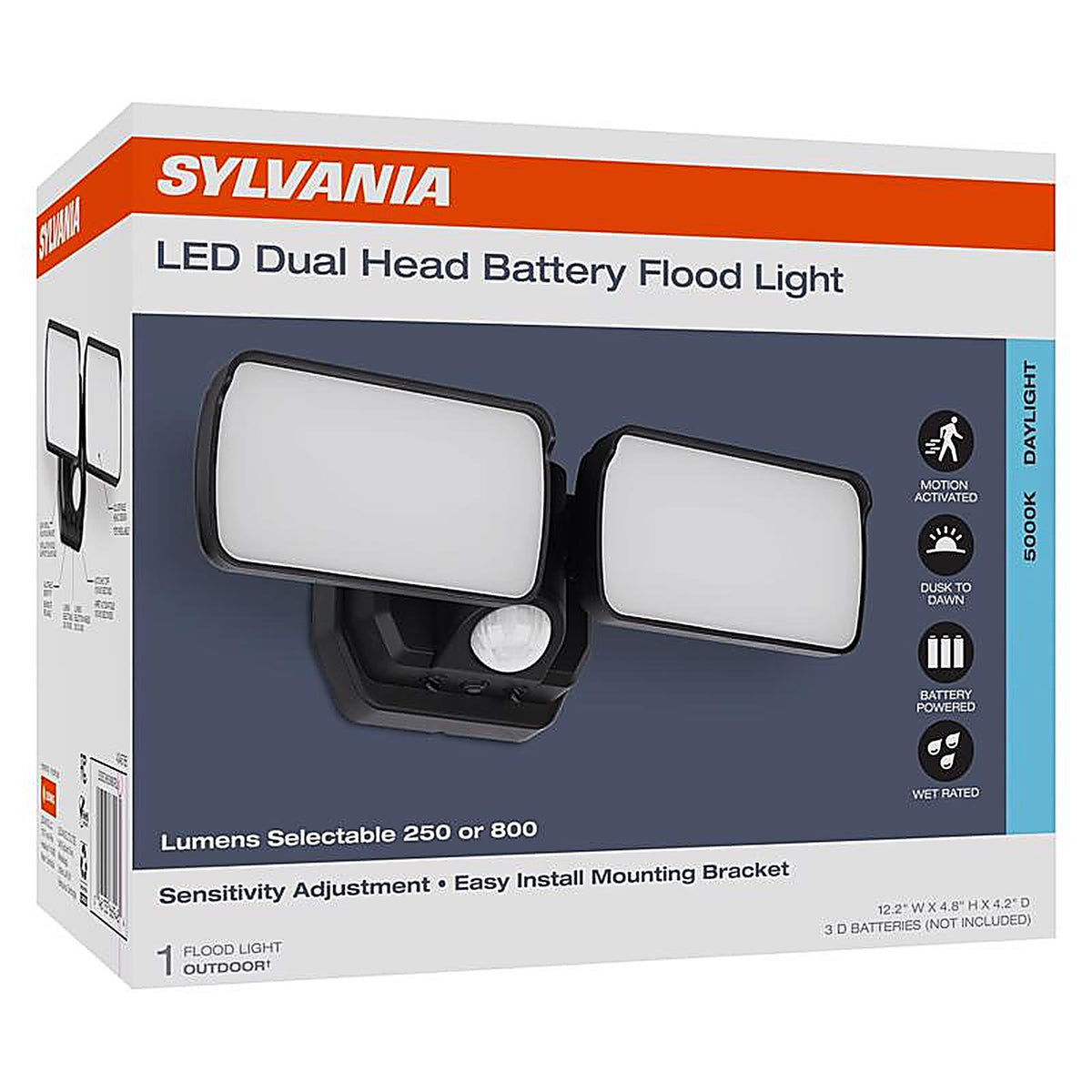 Sylvania - 66948 - Motion-Sensing Battery Powered LED Black Security Floodlight