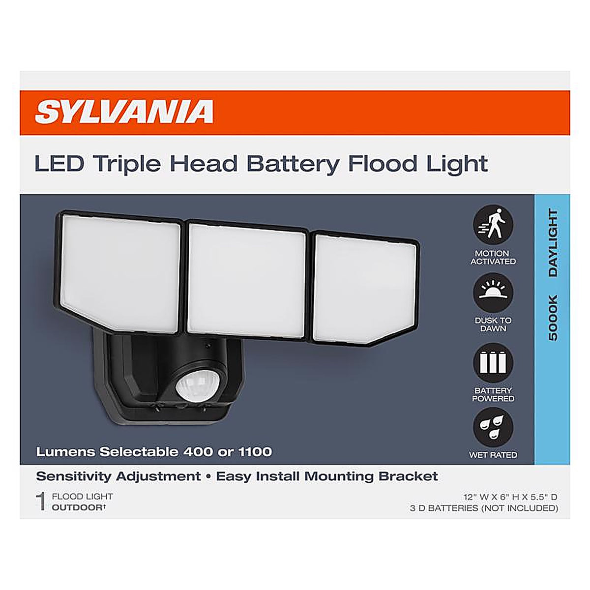 Sylvania - 66950 - Motion-Sensing Battery Powered LED Black Security Light