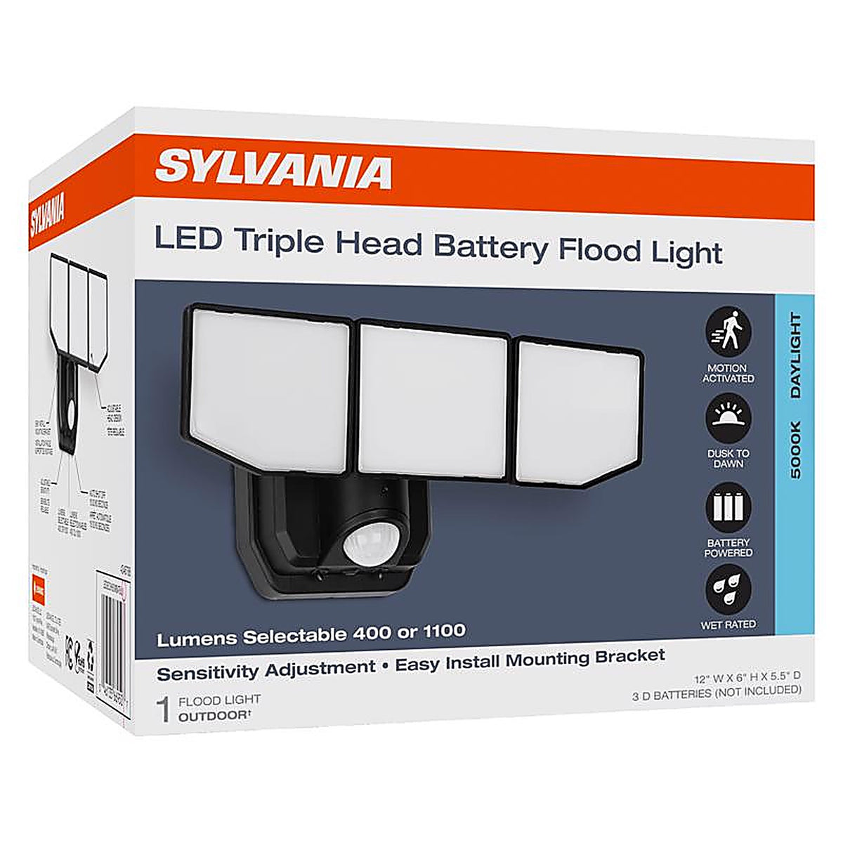 Sylvania - 66950 - Motion-Sensing Battery Powered LED Black Security Light