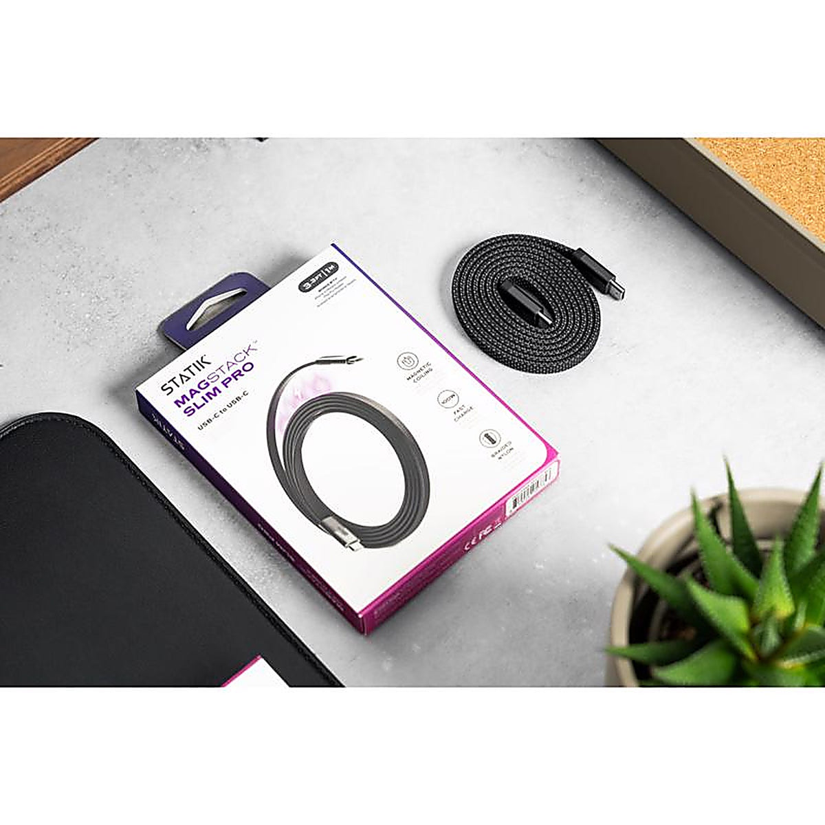 Statik - PUP-0494-6FT-AC - Magstack Slim USB-A to USB-C Cable 6.6 Ft. Black