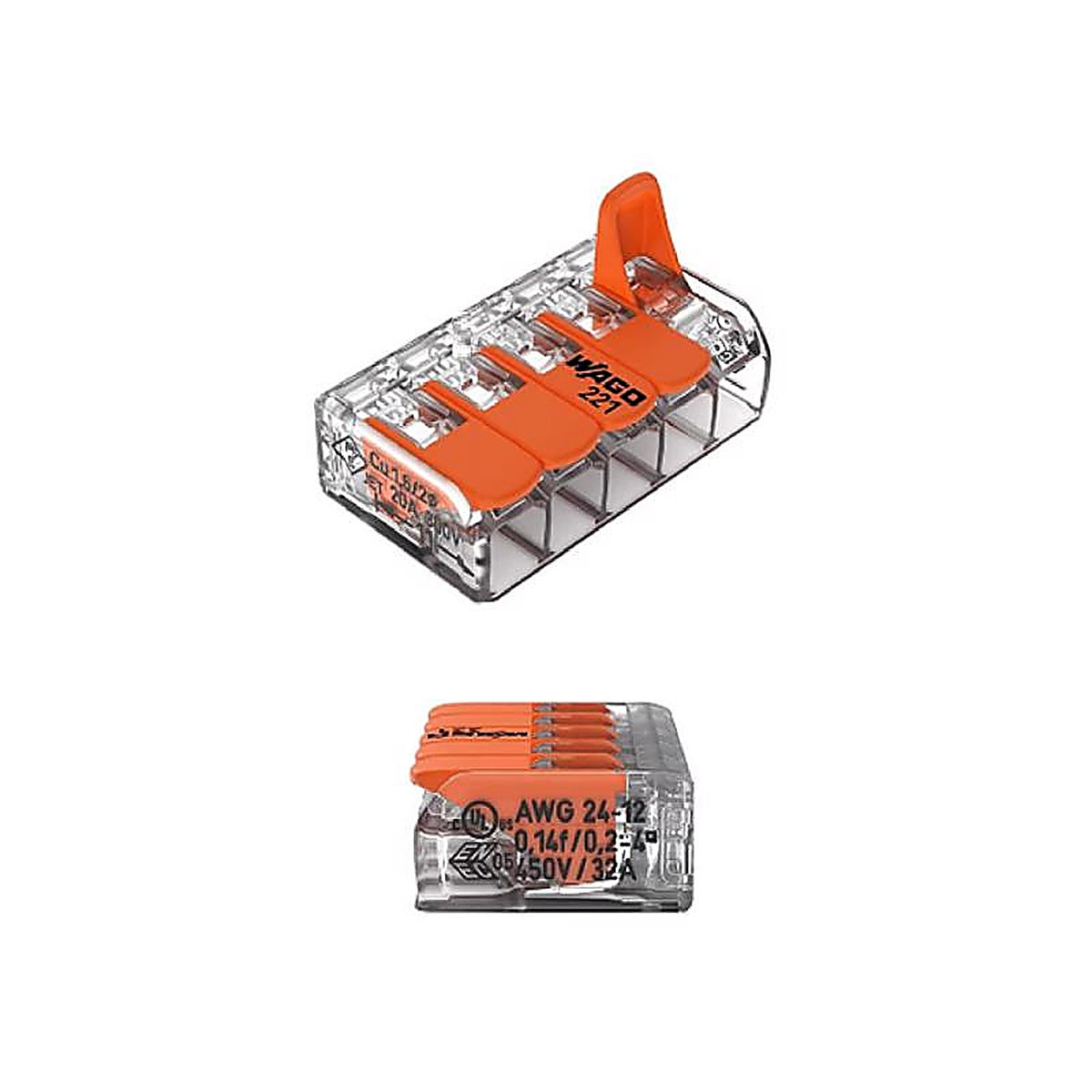 Wago - 221-415K006-000 - 5 Port Lever Wire Connector 10 Pack