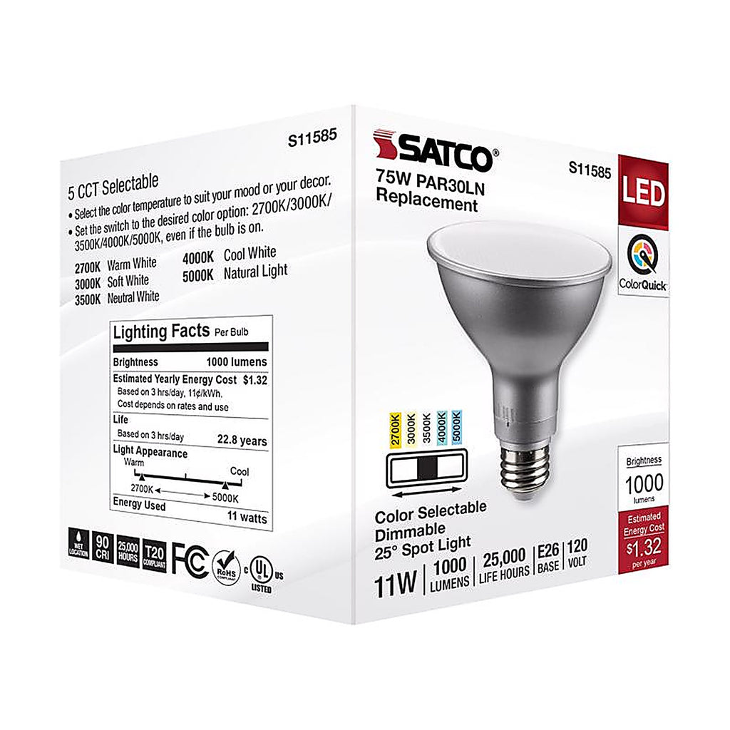 Satco - S11585 - Par30ln E26 (Medium) LED Bulb Tunable White/Color Changing 75 Watt Equivalence 1 Pack