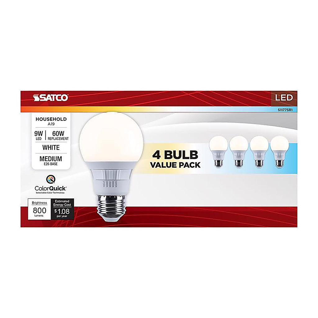 Satco - S11775R1 - A19 E26 (Medium) LED Bulb Tunable White/Color Changing 60 Watt Equivalence 4 Pack