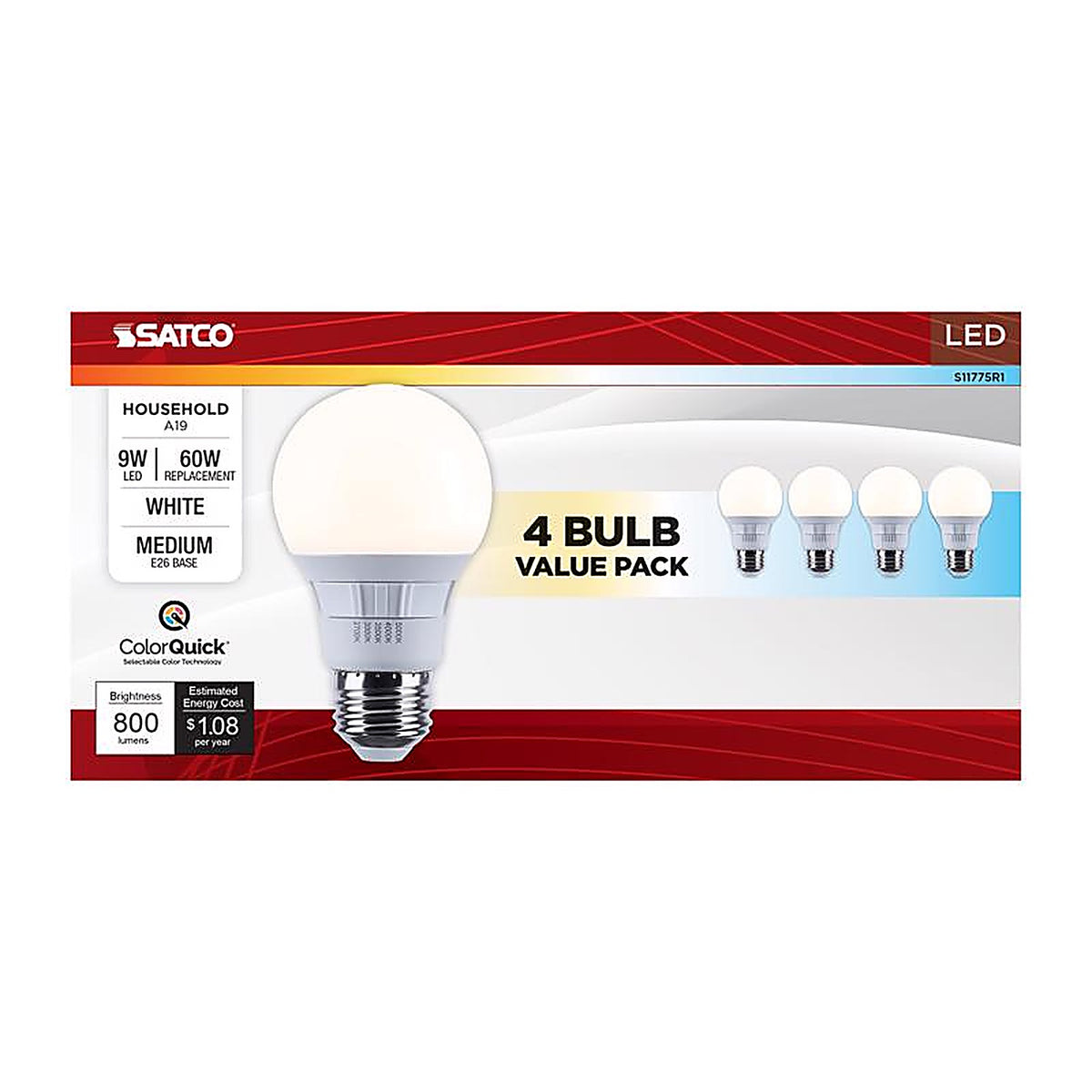 Satco - S11775R1 - A19 E26 (Medium) LED Bulb Tunable White/Color Changing 60 Watt Equivalence 4 Pack