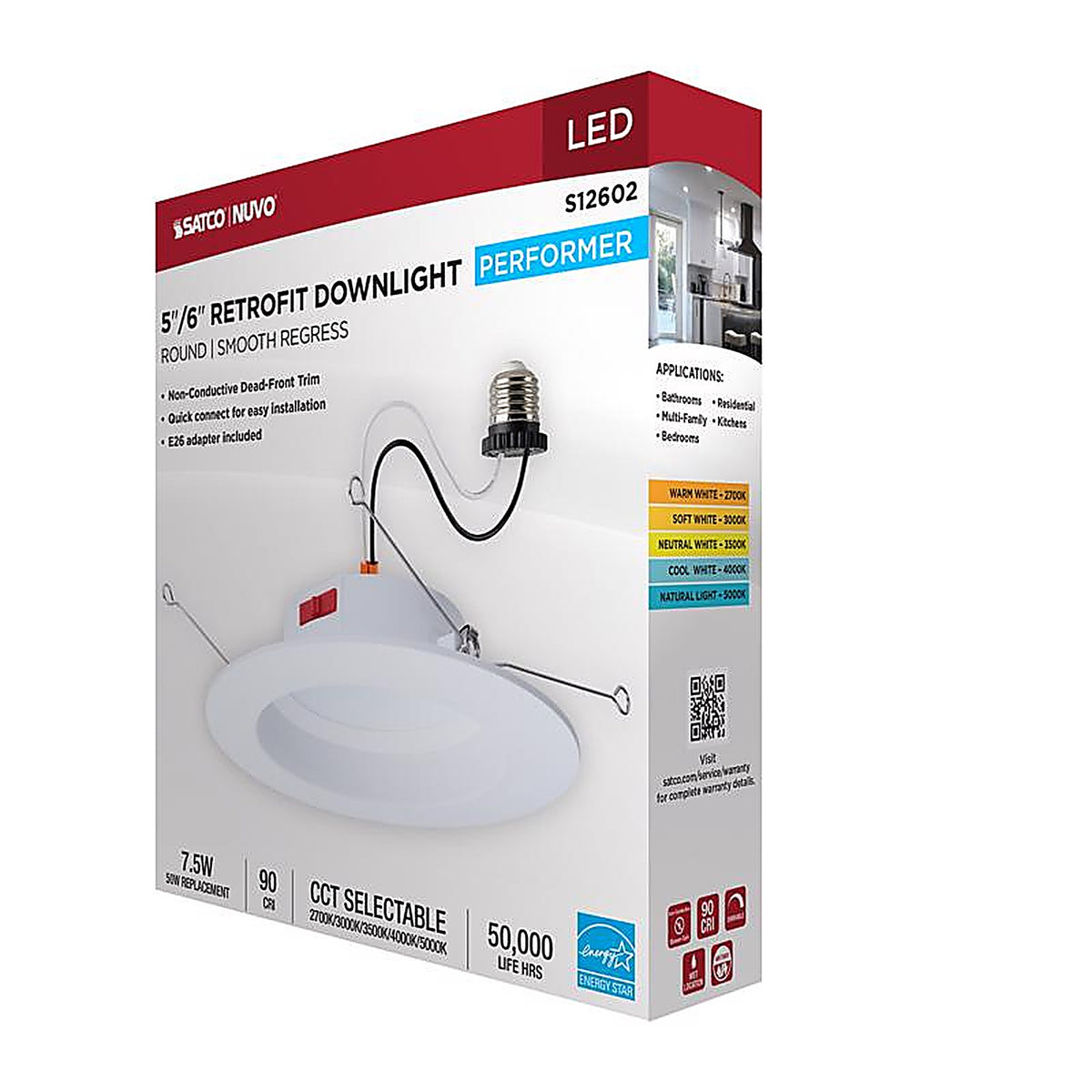 Satco - S12602 - Frost White 5-6 In. W Aluminum LED Dimmable Recessed Downlight 8 W