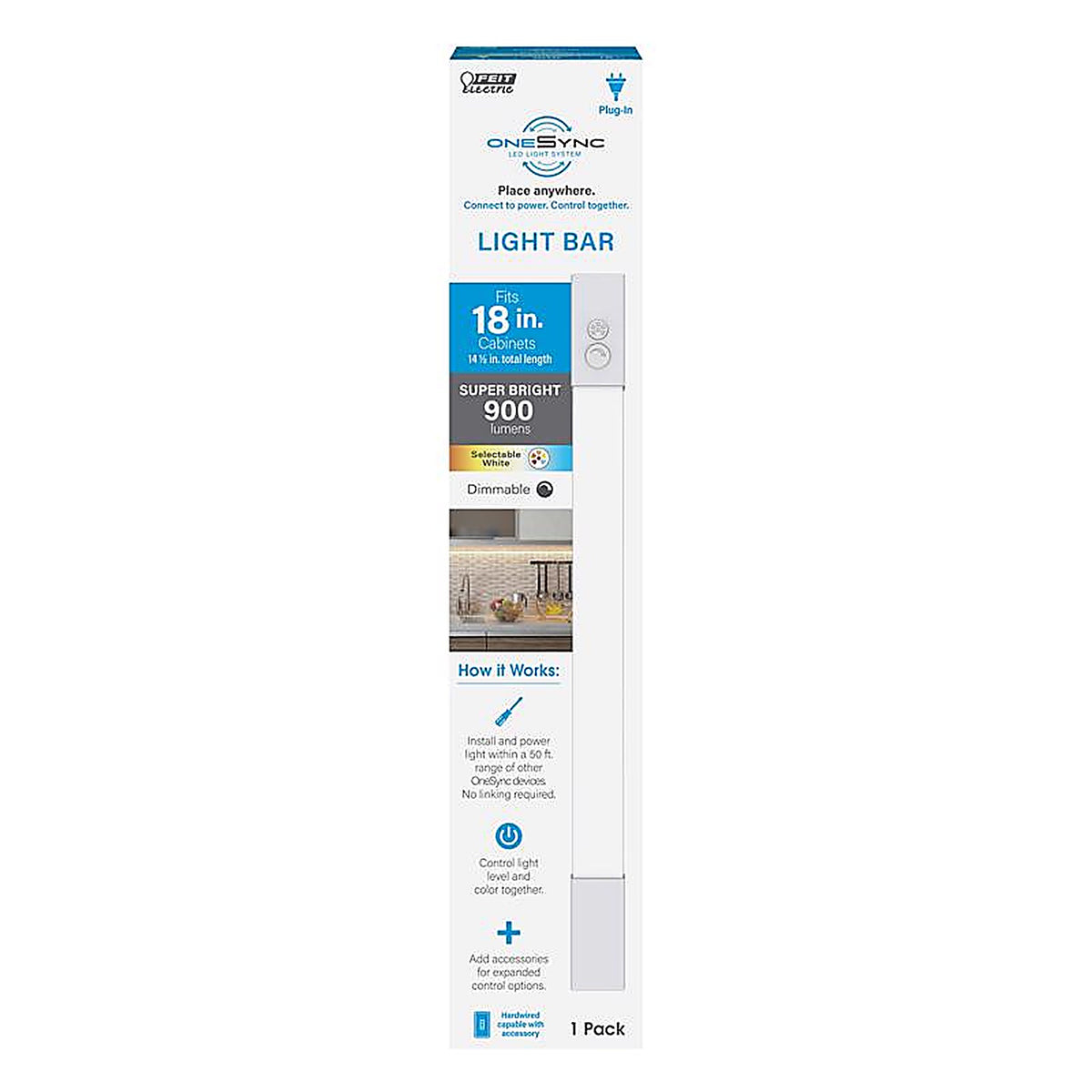 Feit - UCL18/5CCT - 18 In. L White Plug-In LED Under Cabinet Light Strip 900 LM