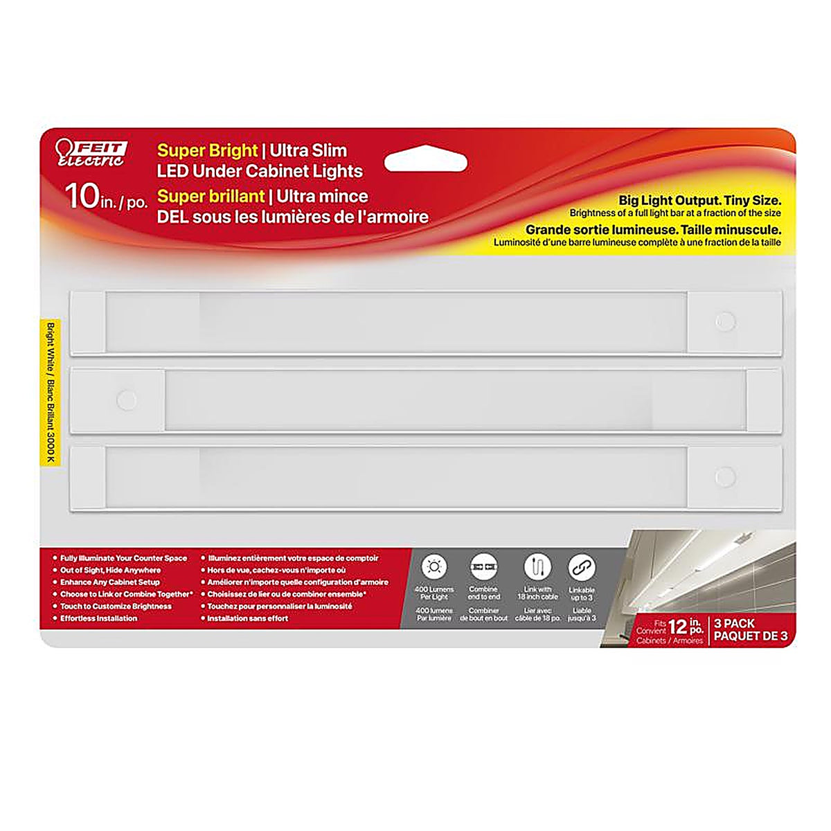 Feit - BPLVUCL10/3/830 - 10 In. L White Plug-In LED Under Cabinet Light w/Grow Mode 400 LM