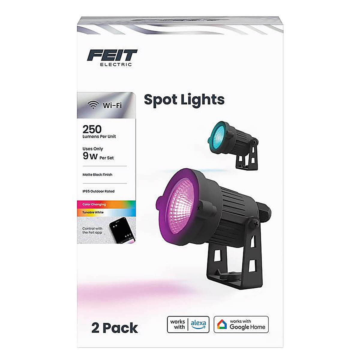Feit - SPOT/RGBW/AG/2 - Bluetooth-Enabled Motion Sensor Plug-In LED Black Smart-Enabled Spotlight