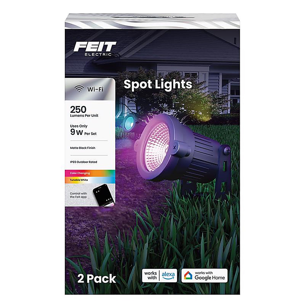 Feit - SPOT/RGBW/AG/2 - Bluetooth-Enabled Motion Sensor Plug-In LED Black Smart-Enabled Spotlight