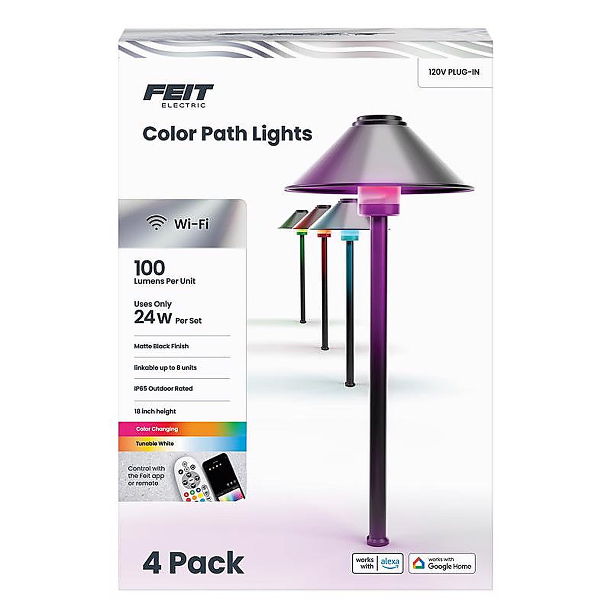 Feit - PATH/RGBW/AG/4 - Plug In/Remote 6 W LED Smart-Enabled Pathway Light 4 Pack
