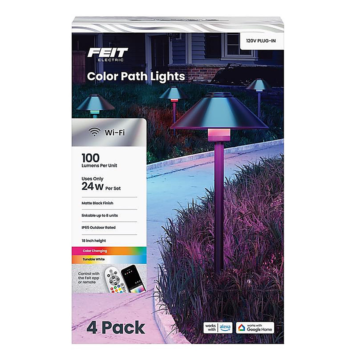 Feit - PATH/RGBW/AG/4 - Plug In/Remote 6 W LED Smart-Enabled Pathway Light 4 Pack