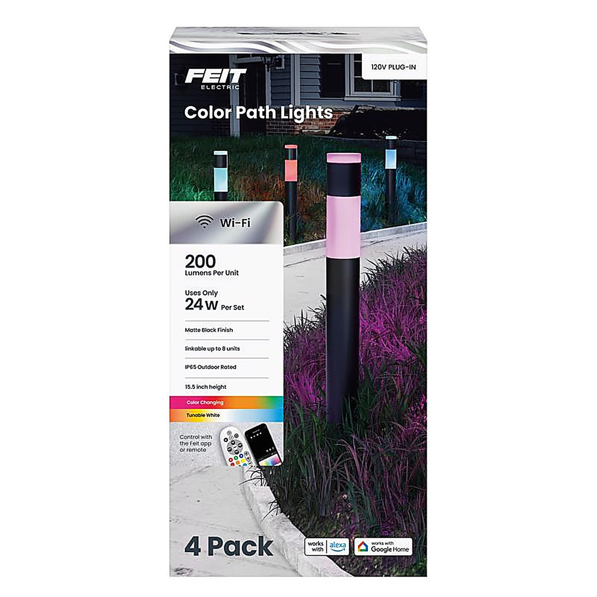 Feit - PATHRNDRGBWAG4 - Black Plug In/Remote 6 W LED Pathway Light 4 Pack