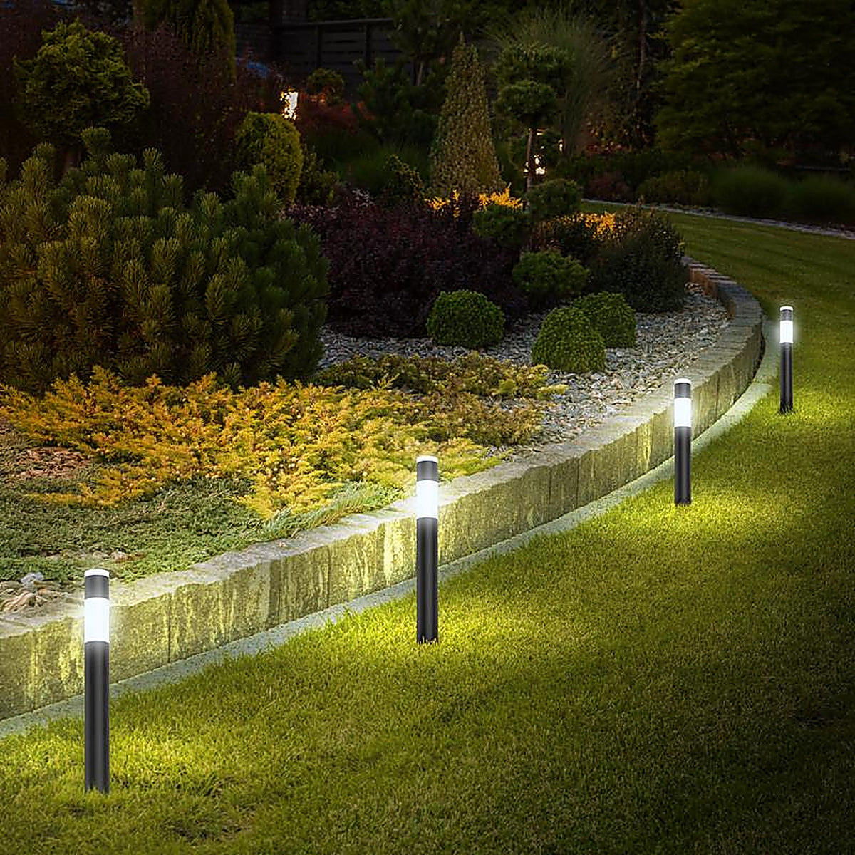 Feit - PATHRNDRGBWAG4 - Black Plug In/Remote 6 W LED Pathway Light 4 Pack