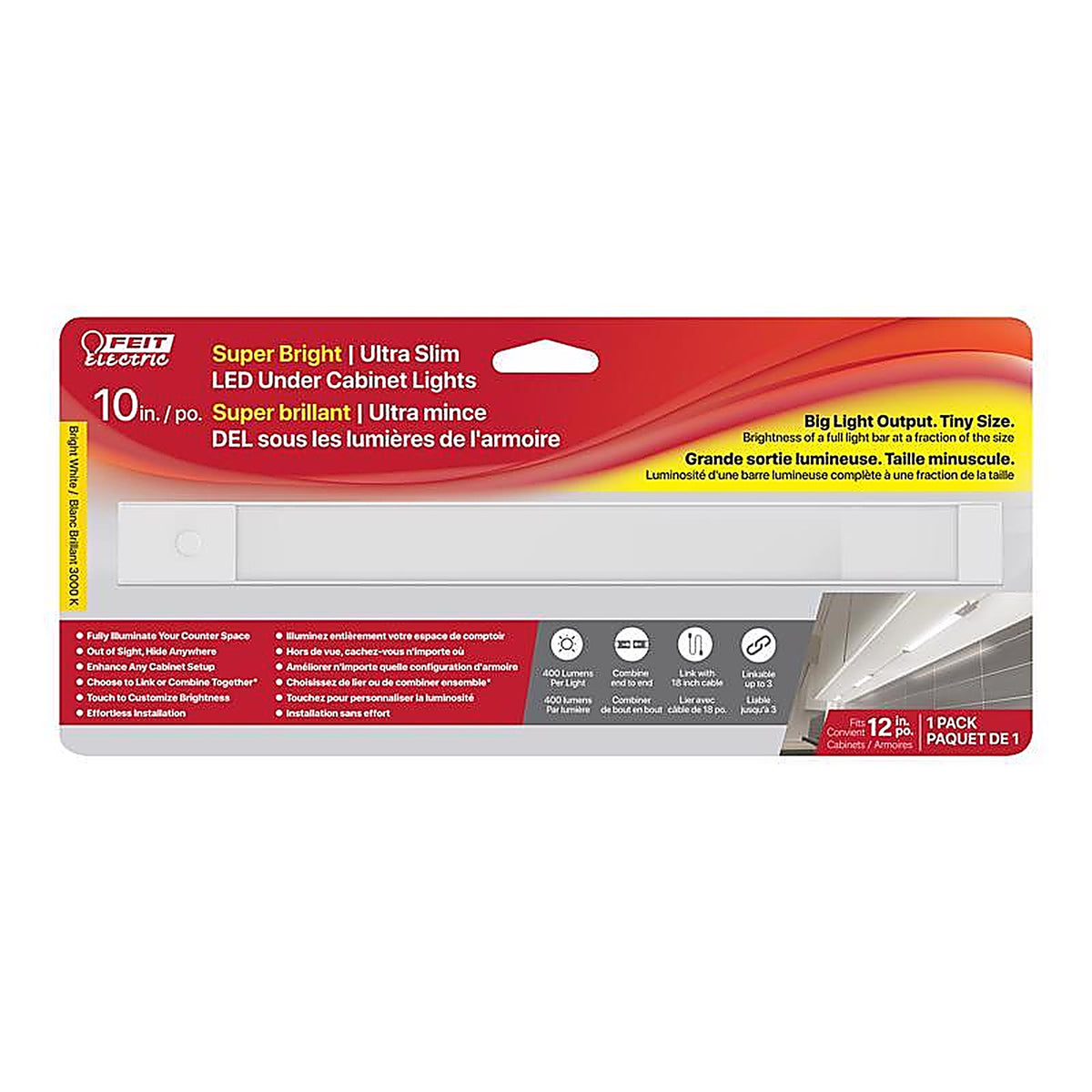 Feit - BPLVUCL10/1/830 - 10 In. L White Plug-In LED Under Cabinet Light Strip 400 LM
