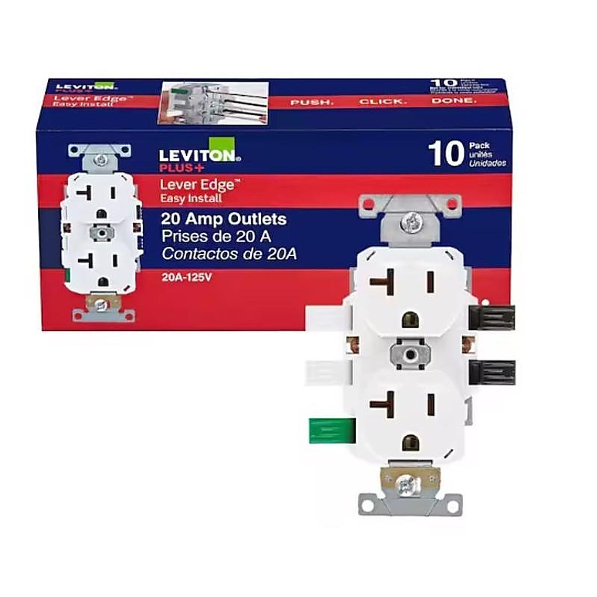 Leviton - ECBR2-WMP - Lever Edge 20 Amps 125 V White Outlet 10 Pack