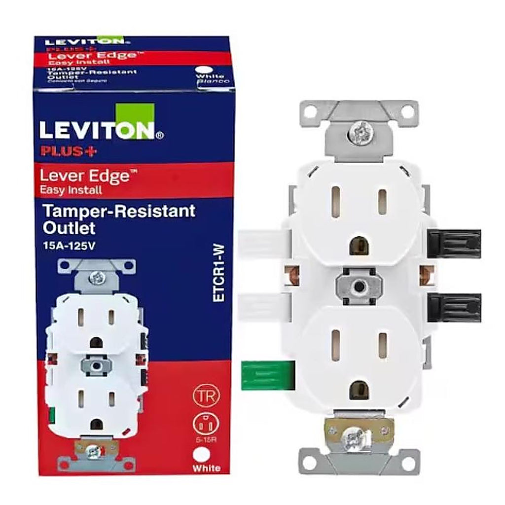 Leviton - ETCR1-00W - Lever Edge 15 Amps 125 V White Outlet 5-15R 1 Pack