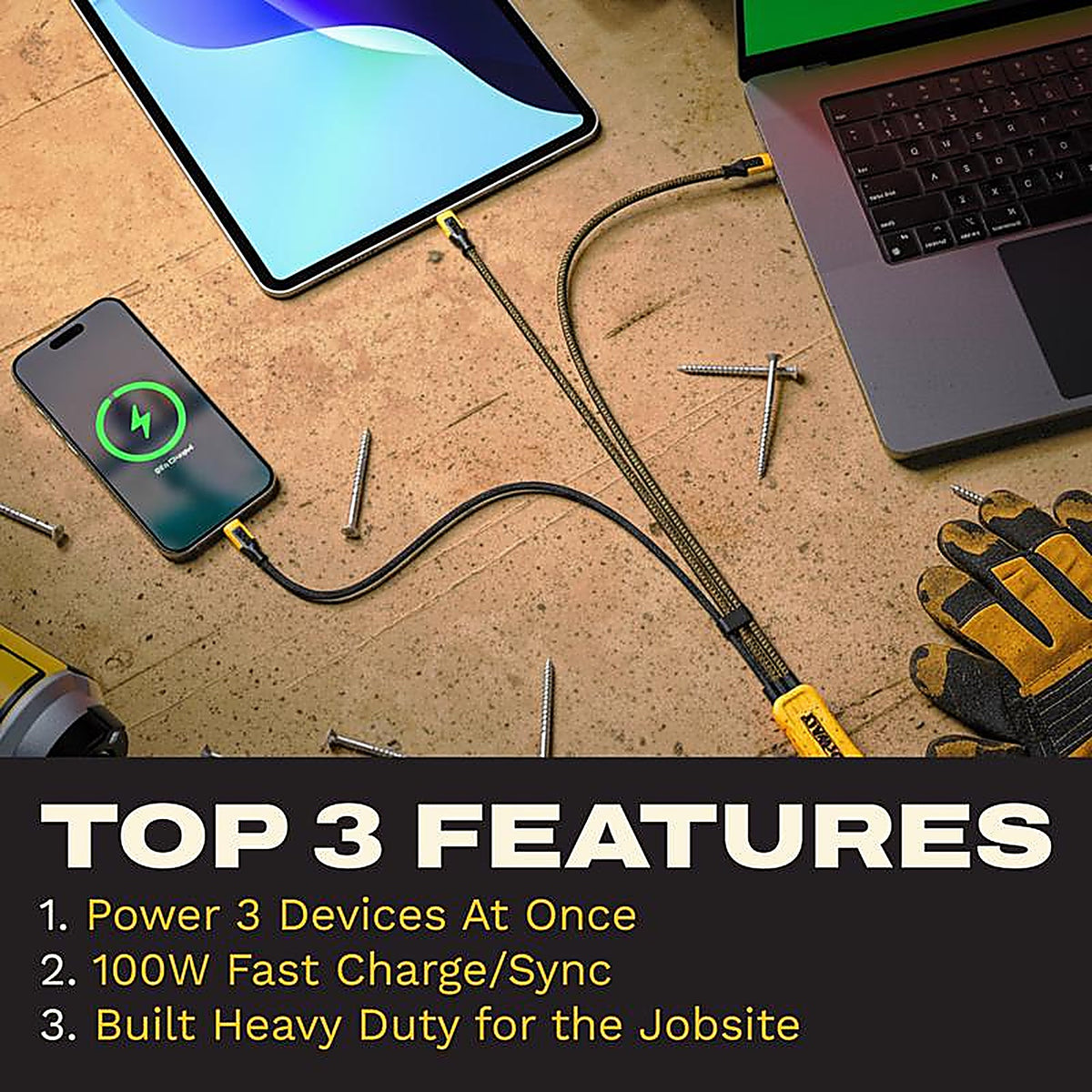 DeWalt - 131 0099 DW2 - USB-C to USB-C 3-In-1 Cable 6 Ft.