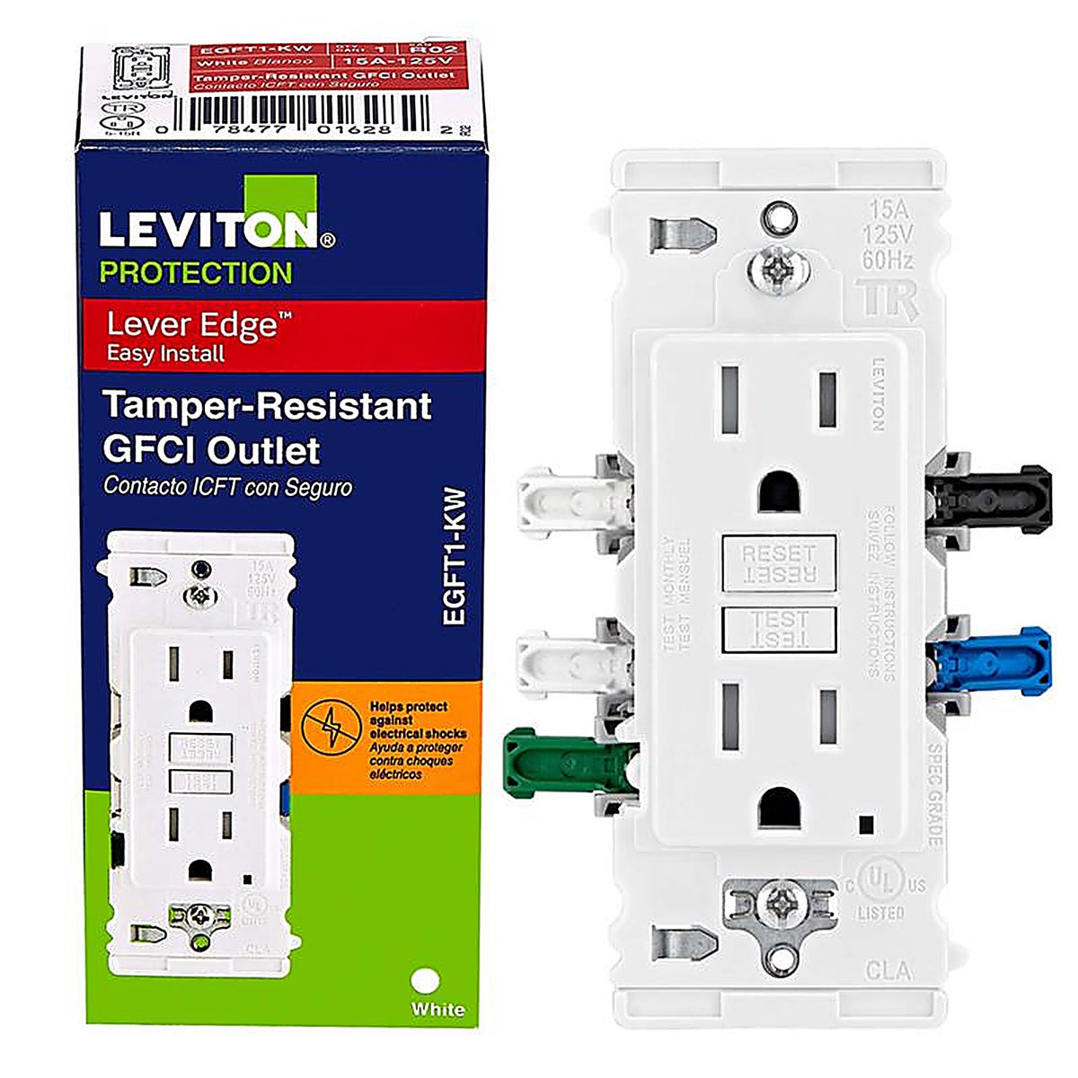 Leviton - EGFT1-0KW - Lever Edge 125 V White Gfci Outlet 1 Pack