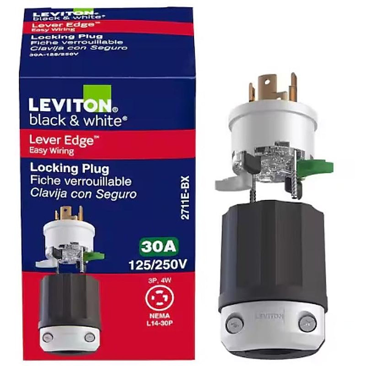 Leviton - 2711E-0BX - Lever Edge Commercial and Residential Plastic Locking Locking Plug L14-30p