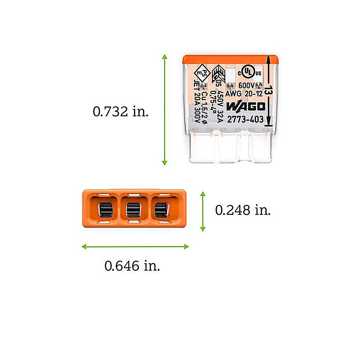 Wago - 2773-403/K-0008 - 3 Port Push-In Wire Connector 10 Pack