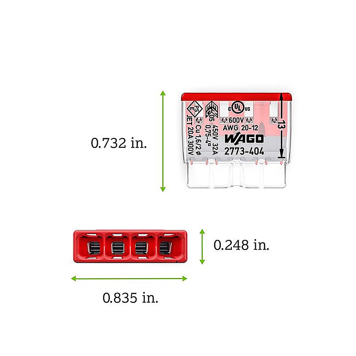 Wago - 2773-404/K-0008 - 4 Port Push-In Wire Connector 10 Pack