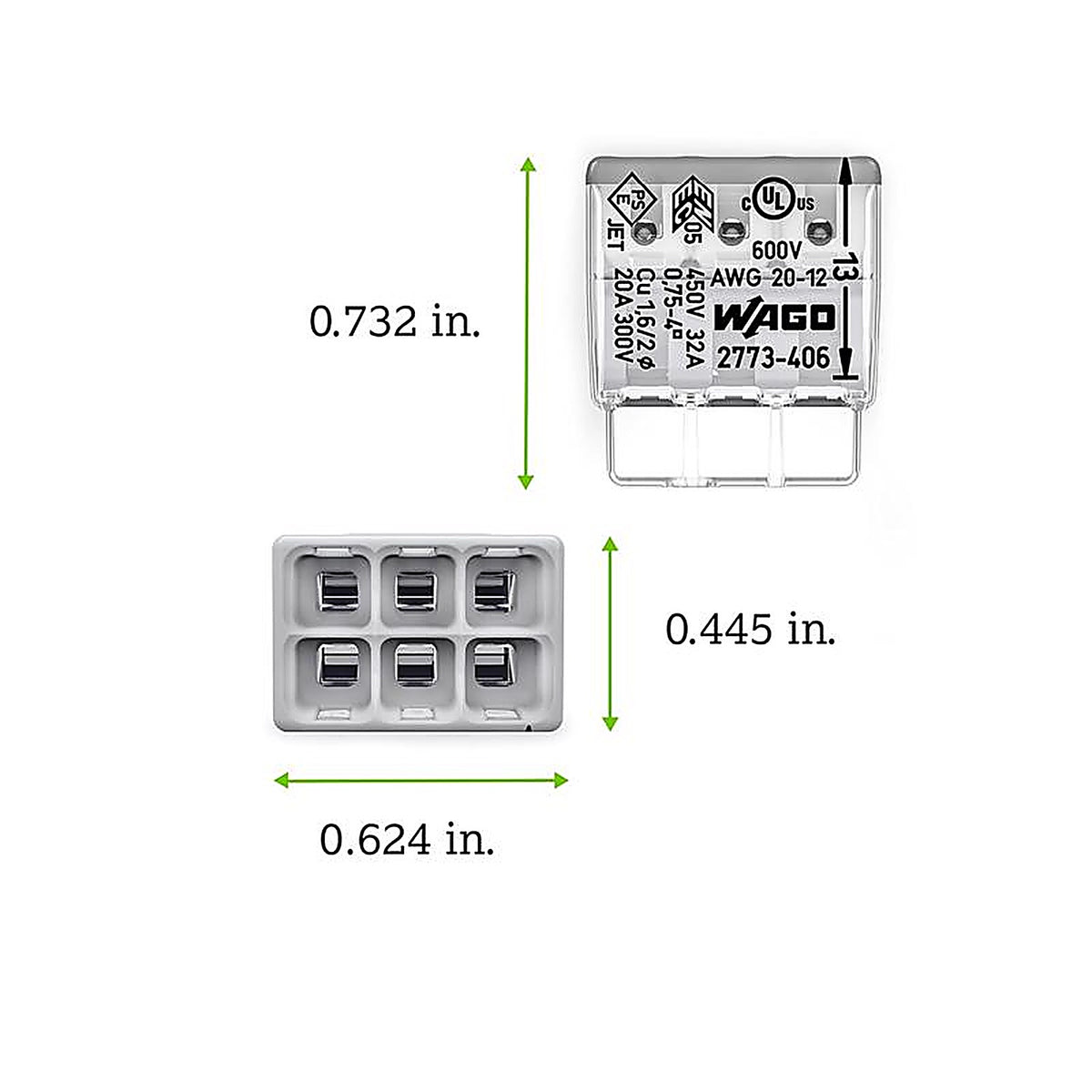 Wago - 2773-406/K-0008 - 6 Port Push-In Wire Connector 5 Pack
