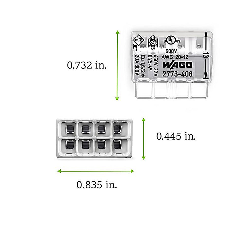 Wago - 2773-408/K-0008 - 8 Port Push-In Wire Connector 5 Pack