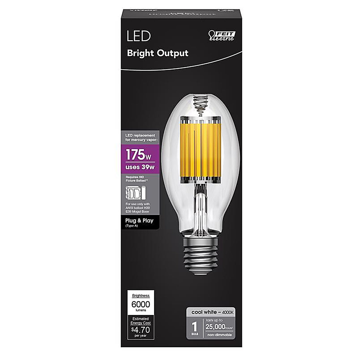 Feit - H39KB175LEDHDRP - 175 W Ed28 Hid Bulb 6000 LM Cool White High Lumen 1 Pack