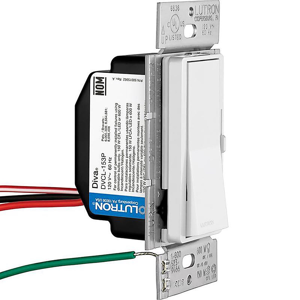 Lutron - DVCL-153PH-GR - Diva Gray 150 W 3-Way Dimmer Switch 1 Pack