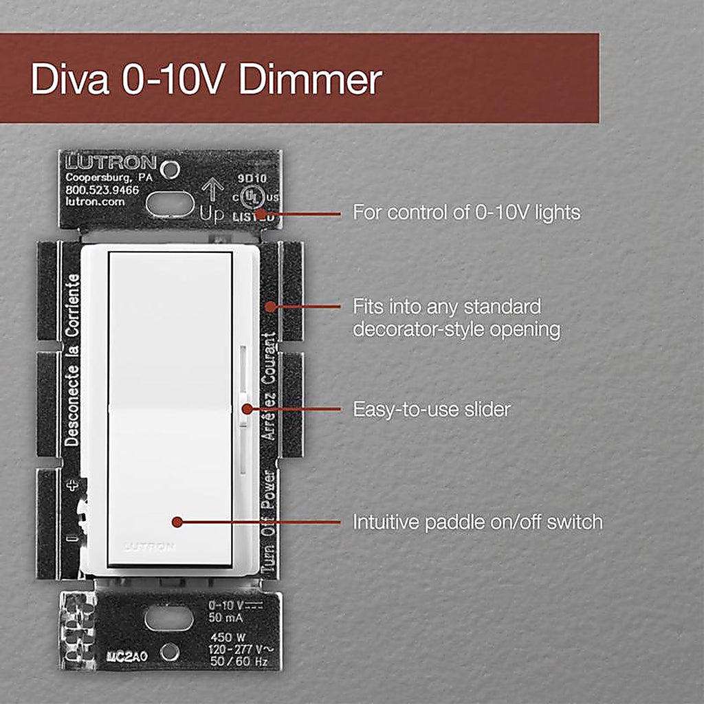 Lutron - DVSTV-453PH-WH - Diva White 450 W 3-Way Smart-Enabled Dimmer Switch 1 Pack