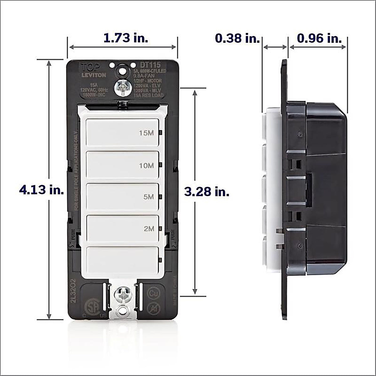 Leviton - DT115-1LW - Decora Indoor Wall Switch Timer 120 V White