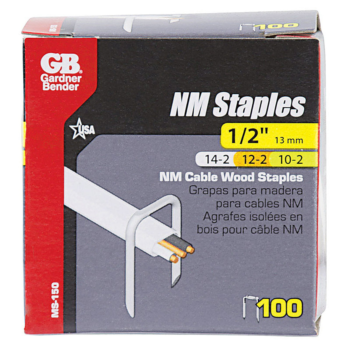 Gardner Bender MS-150 1/2 in. W Steel Cable Staple 100/Pack