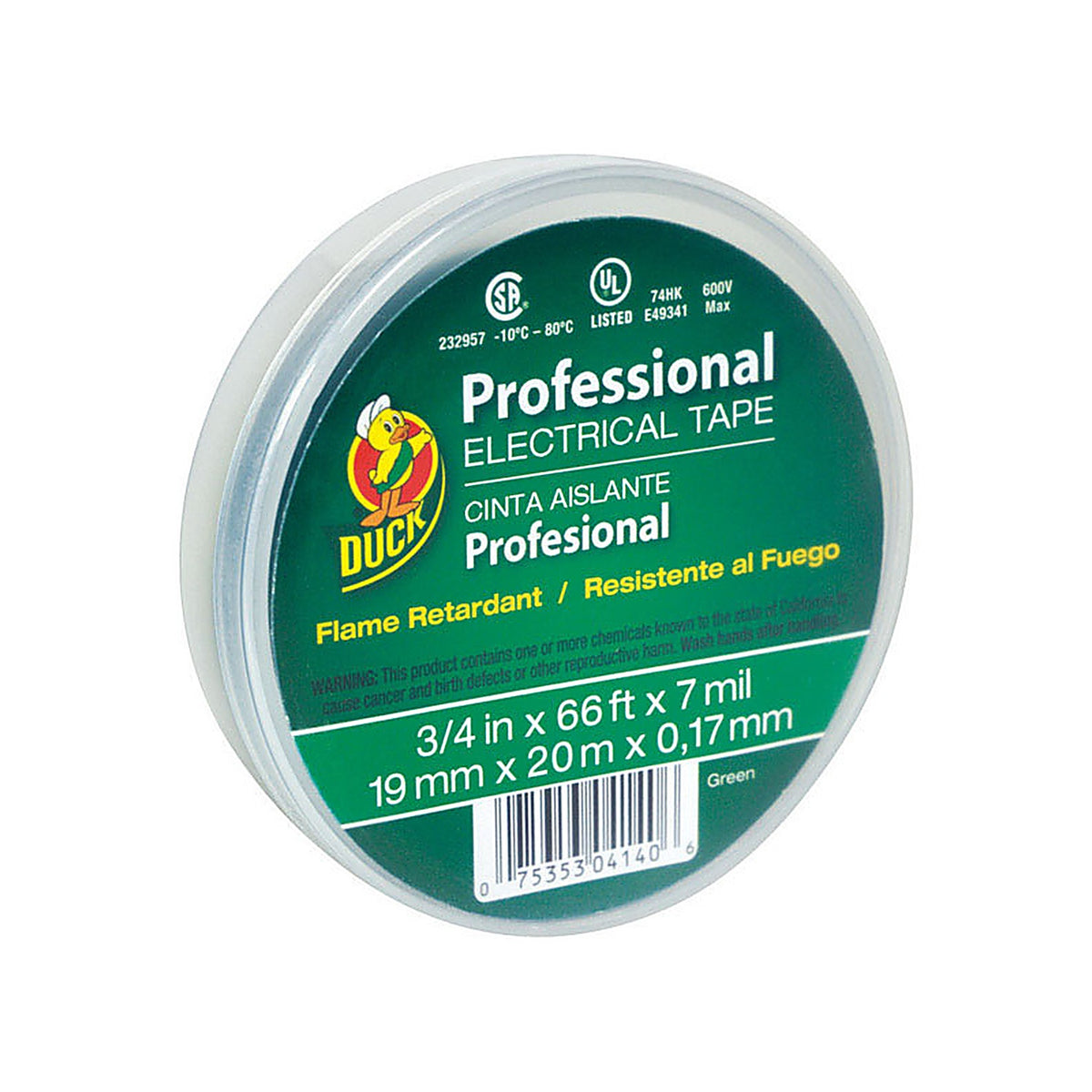 Duck 299014 3/4 in. W x 66 ft. L Green Vinyl Electrical Tape