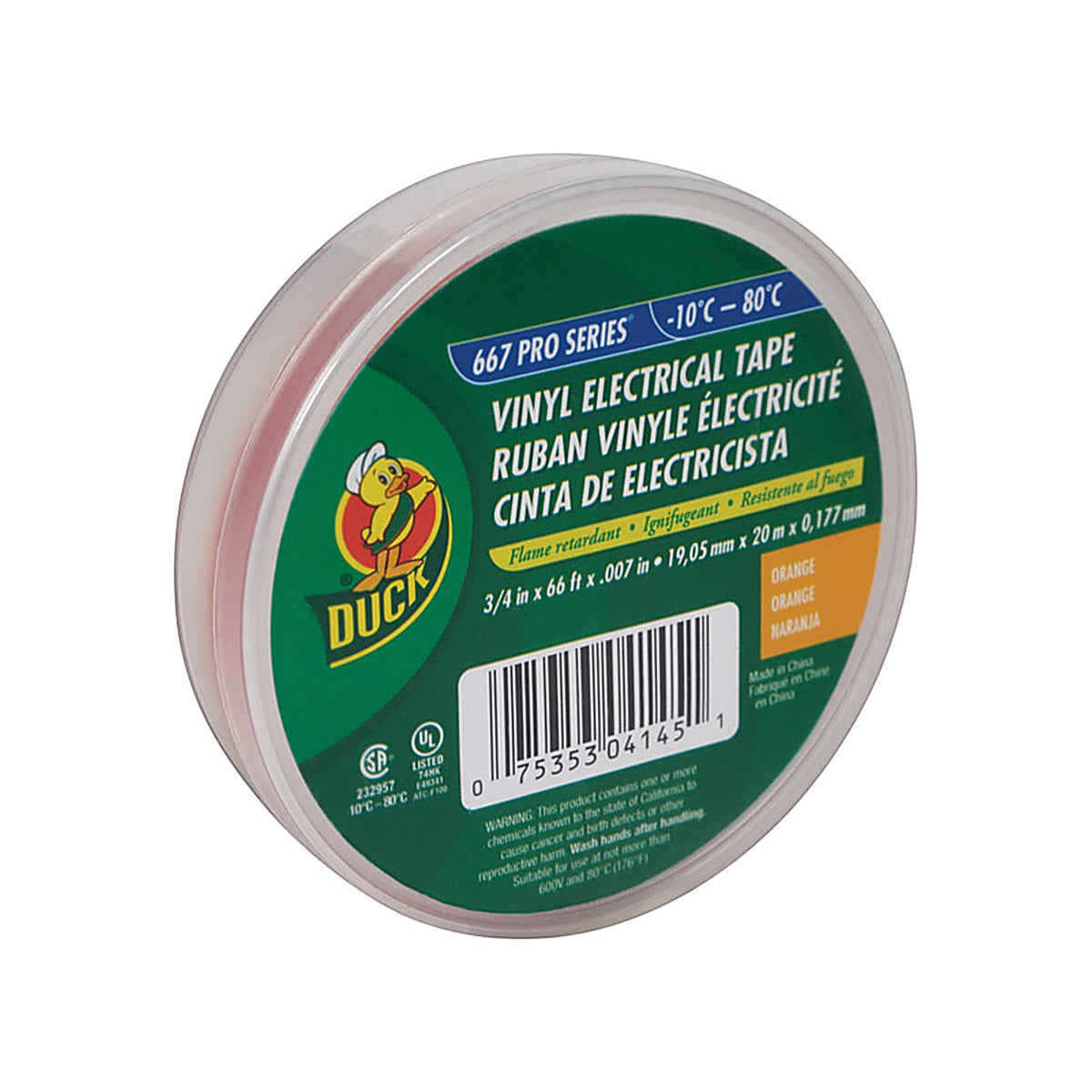 Duck 299005 3/4 in. W x 66 ft. L Orange Vinyl Electrical Tape