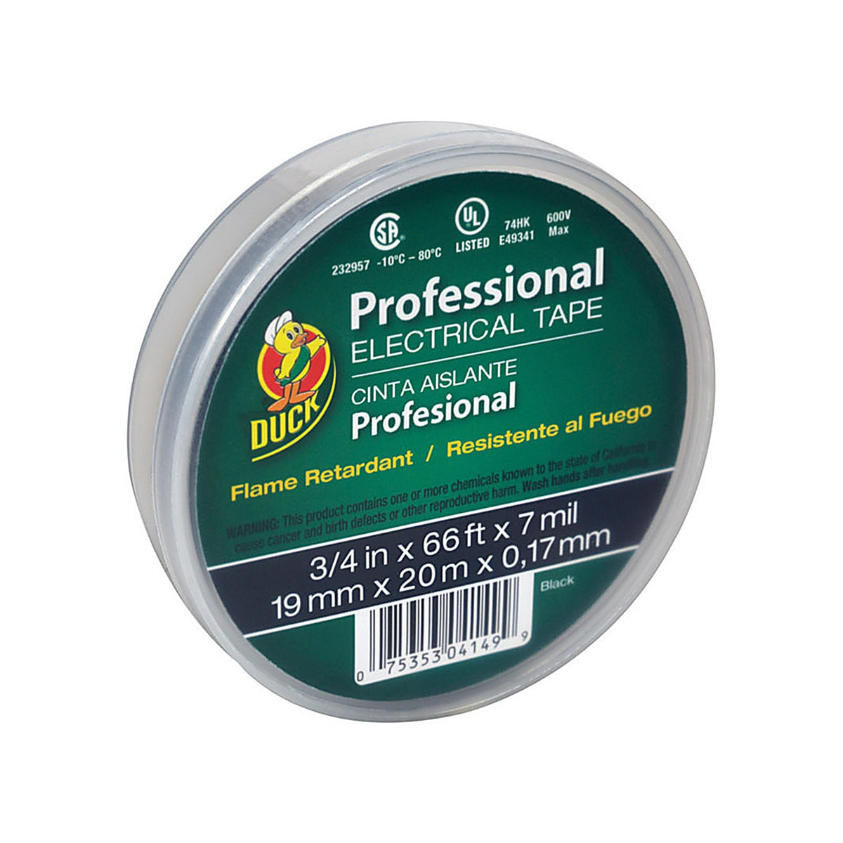 Duck 299019 3/4 in. W x 66 ft. L Black Vinyl Electrical Tape