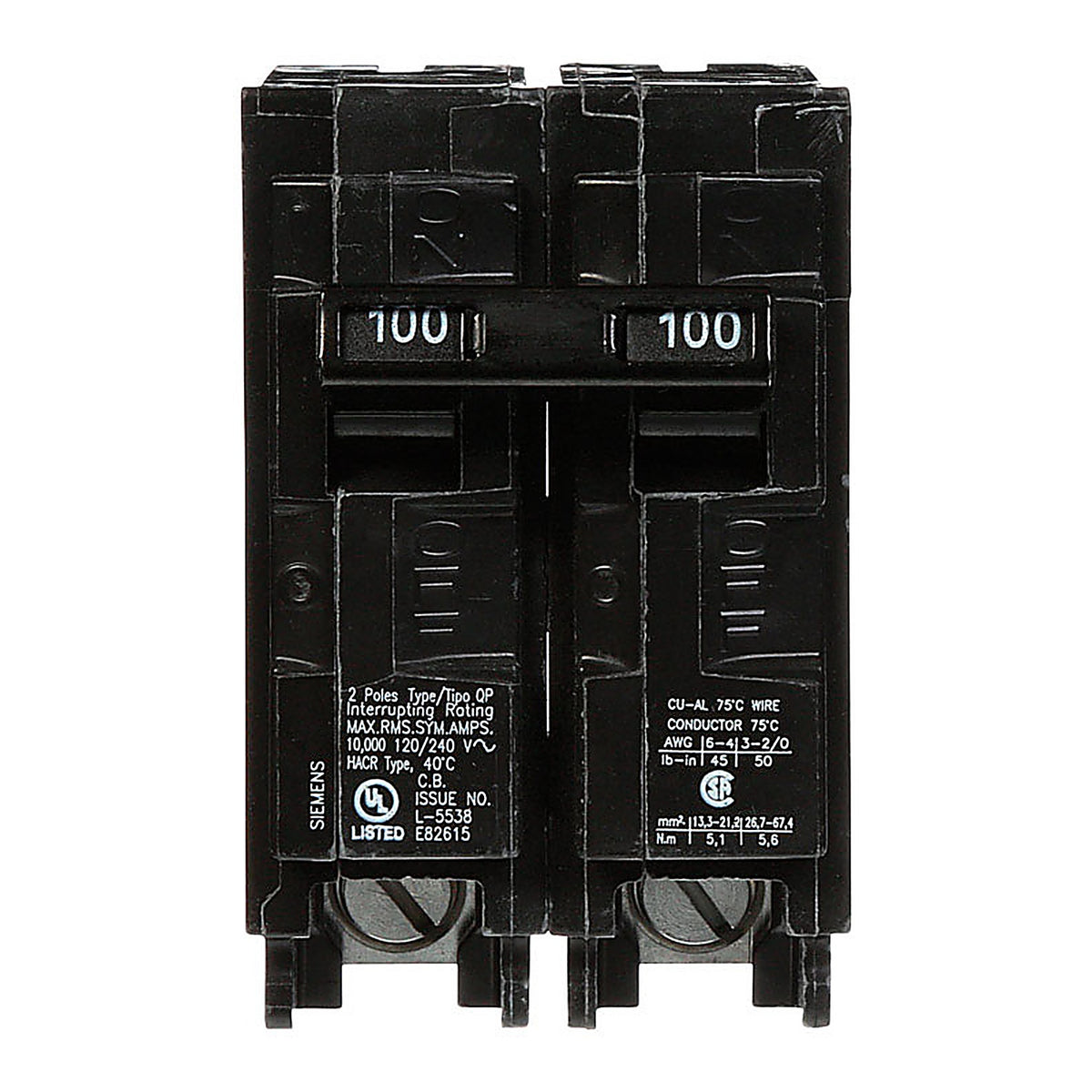 Siemens Q2100 100 amps Double Pole 2 Circuit Breaker
