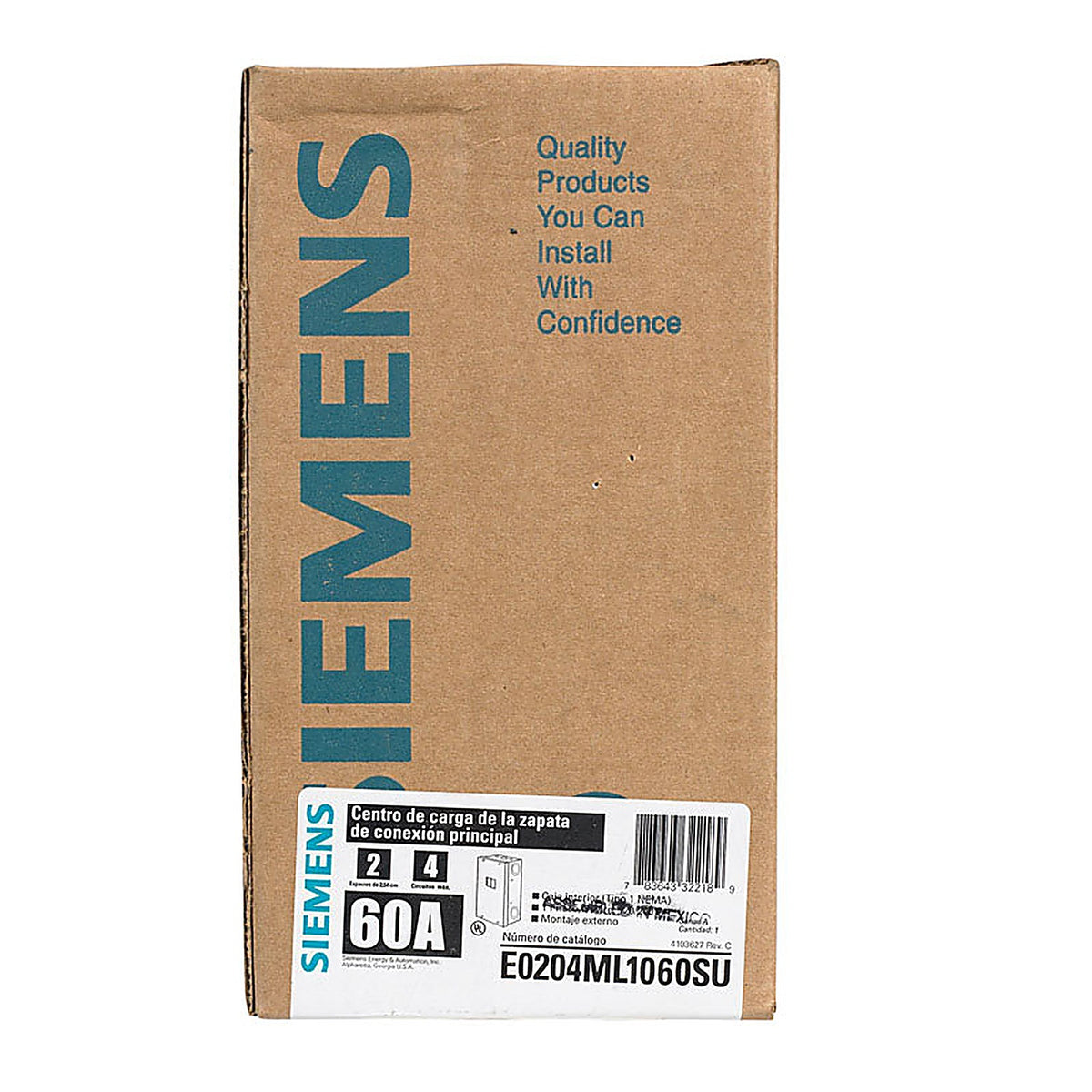 Siemens - E0204ML1060SU - Eq 60 Amps 120/240 V 2 Space 4 Circuits Flush Mount Main Lug Load Center