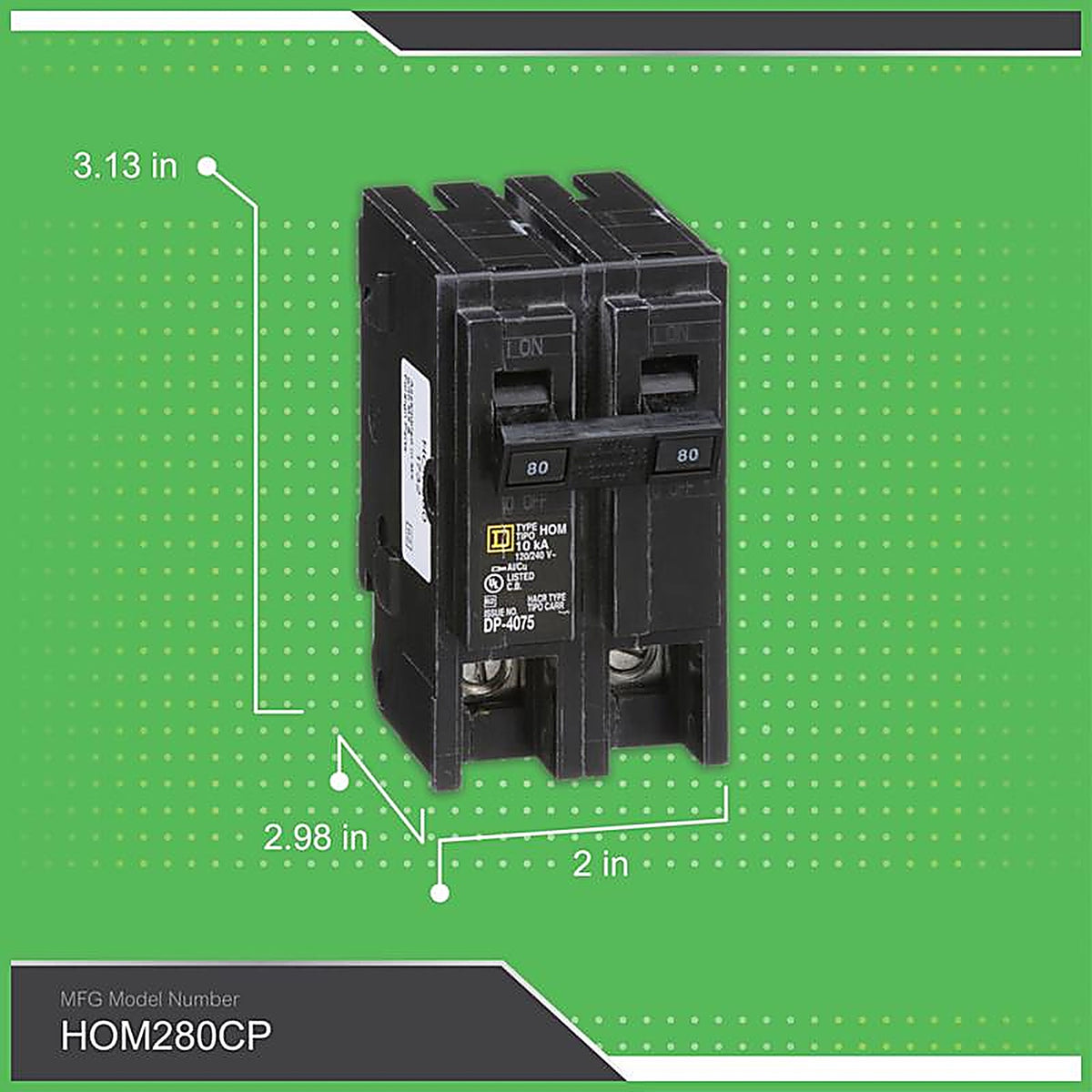 Square D - HOM280CP - Homeline 80 Amps Plug in 2-Pole Circuit Breaker