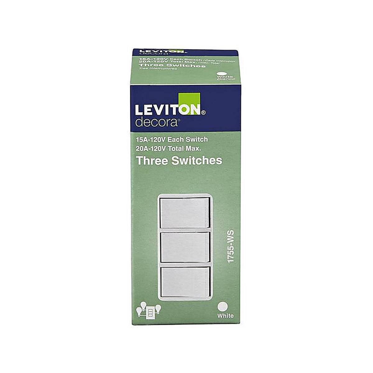 Leviton 01755-0WS 15 amps Single Pole Rocker Triple Combination Switch White 1/Pack