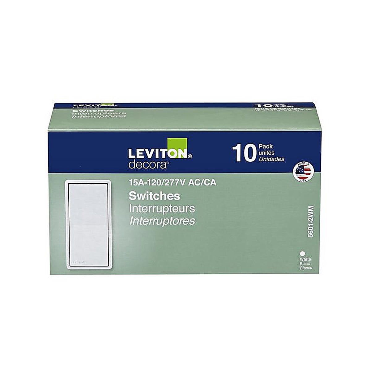 Leviton 05601-2WM Decora 15 amps Single Pole Rocker AC Quiet Switch White 10/Pack