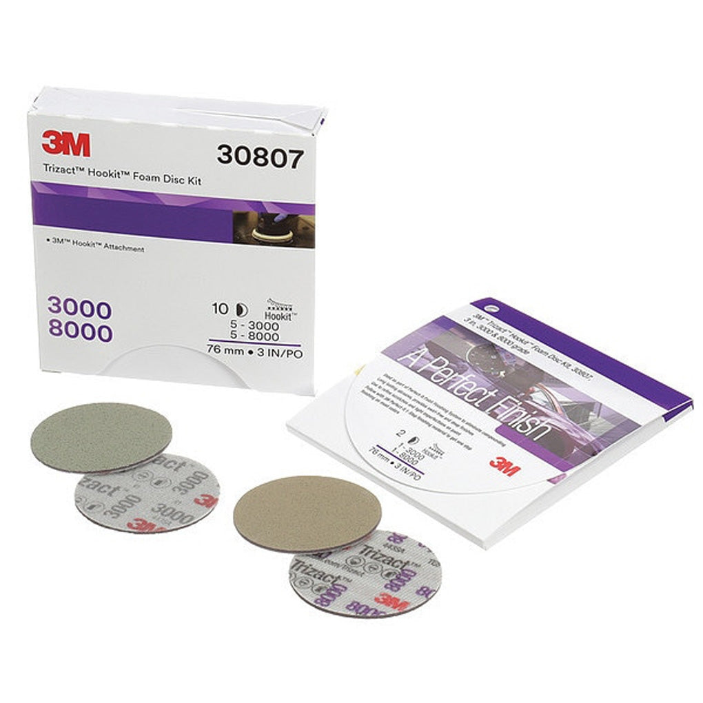 3M 30807 3in. Trizact Hookit Foam Disc Kit, 3000 & 8000, 2 Discs/Kit